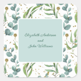 Adesivo Quadrado Eucalyptus E Casamento De Casais Dourados