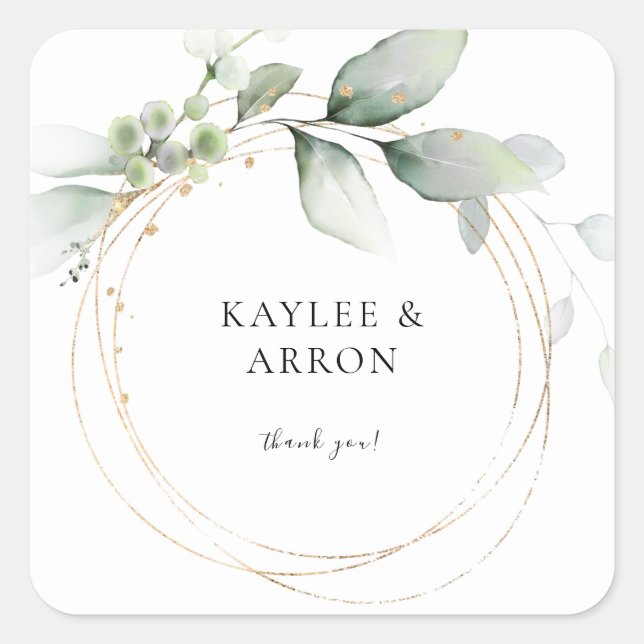 Adesivo Quadrado Eucalyptus Glow Dourado Greenerescência Obrigado 2 (Frente)