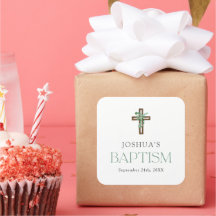 Eucalyptus Modern Cross Baptism Favor