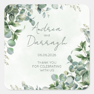 Adesivo Quadrado Eucalyptus Wedding Favor Label Sticker 1001A