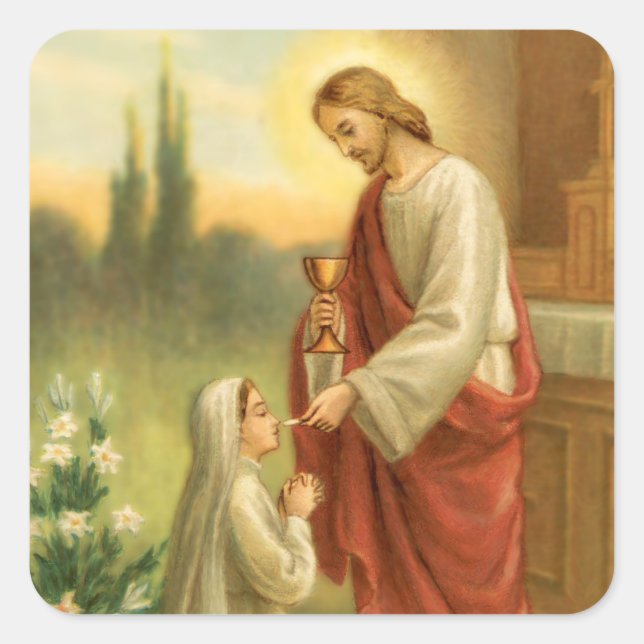 Adesivo Quadrado Eucaristia em Todas as Coisas Primeira Comunhão (Frente)