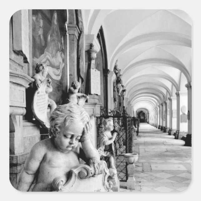 Adesivo Quadrado Europa, Áustria, Salzburgo. Cherub e monumento 2 (Frente)