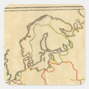 Adesivo Quadrado Europa e esboço principal das cidades