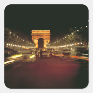 Adesivo Quadrado Europa, França, Paris. Tráfego noturno intenso