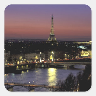 Adesivo Quadrado Europa, França, Paris, Vista do pôr do sol do Eiff