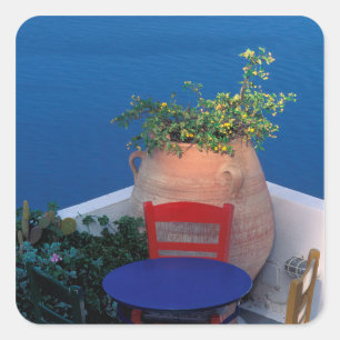 Adesivo Quadrado Europa, Grécia, Santorini. Terraço com vista para