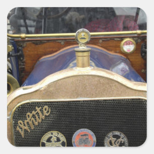 Adesivo Quadrado Europa, Irlanda, Dublim. Vintage auto, Branco 2