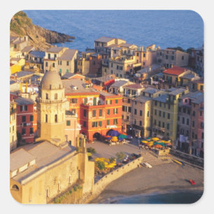 Adesivo Quadrado Europa, Itália, Cinque Terre. Vila de Vernazza