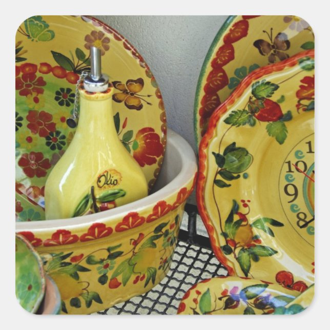 Adesivo Quadrado Europa, Itália, Sicília, Taormina. Tradicional 8 (Frente)