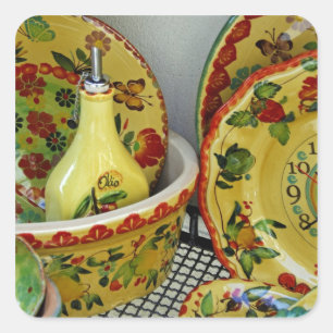 Adesivo Quadrado Europa, Itália, Sicília, Taormina. Tradicional 8