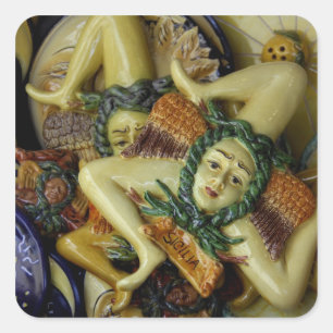 Adesivo Quadrado Europa, Itália, Sicília, Taormina. Tradicional 9