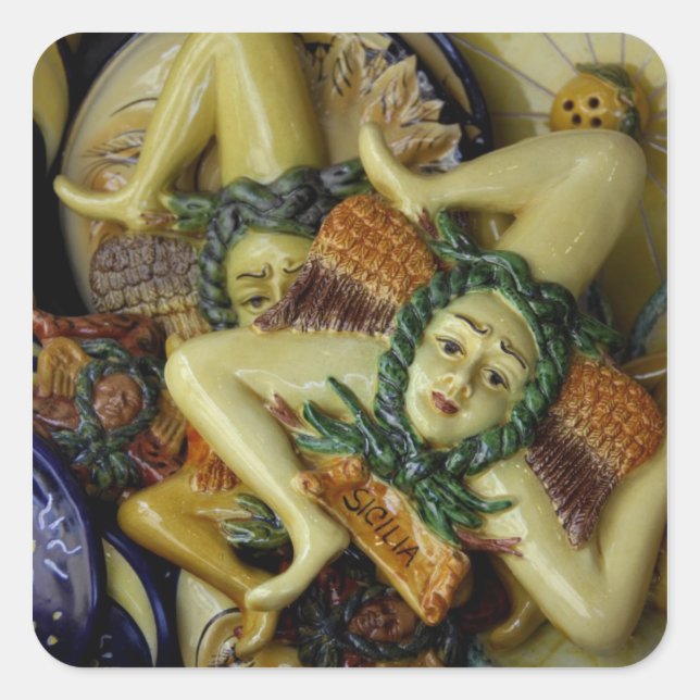 Adesivo Quadrado Europa, Itália, Sicília, Taormina. Tradicional 9 (Frente)