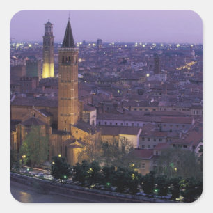 Adesivo Quadrado Europa, Itália, Verona, Vista do Castel S.