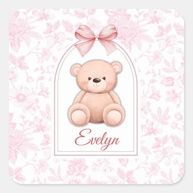 Adesivo Quadrado Evelyn | Design de Enfermeiro de Urso Rosa Persona (Frente)