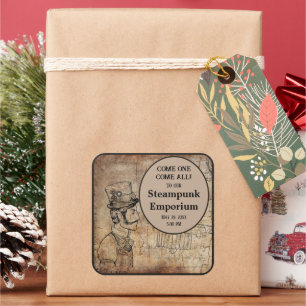 Adesivo Quadrado Evento Personalizado do Top Hat do Inventor Steamp