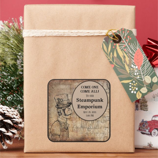 Adesivo Quadrado Evento Personalizado do Top Hat do Inventor Steamp (Feriado)