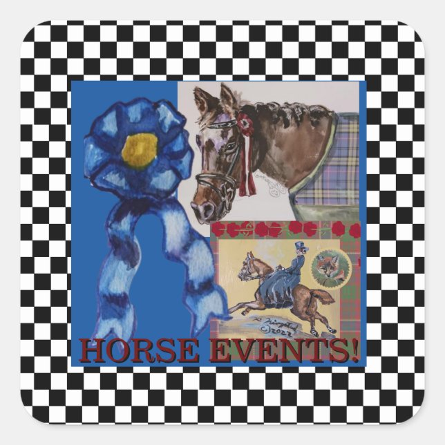 Adesivo Quadrado eventos de cavalos divertidos (Frente)