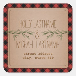 Adesivo Quadrado Evergreen Branch Xadrez Address Sticker