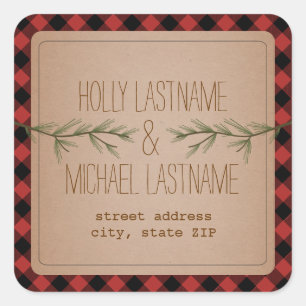 Adesivo Quadrado Evergreen Branch Xadrez Address Sticker
