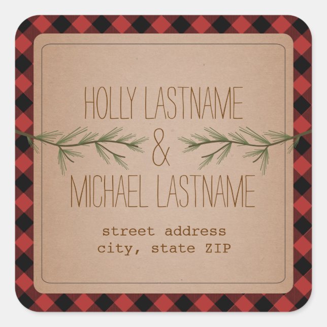 Adesivo Quadrado Evergreen Branch Xadrez Address Sticker (Frente)