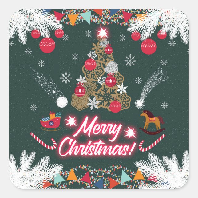 Adesivo Quadrado Evergreen Joy do Natal (Frente)
