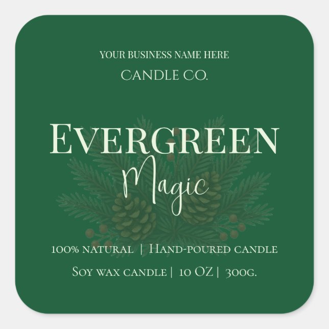 Adesivo Quadrado Evergreen Magic Christmas Candle Label | Custom (Frente)