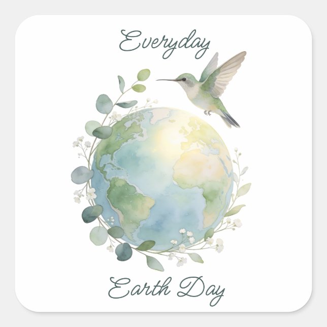 Adesivo Quadrado Everyday Earth Day Hummingbird Bird (Frente)
