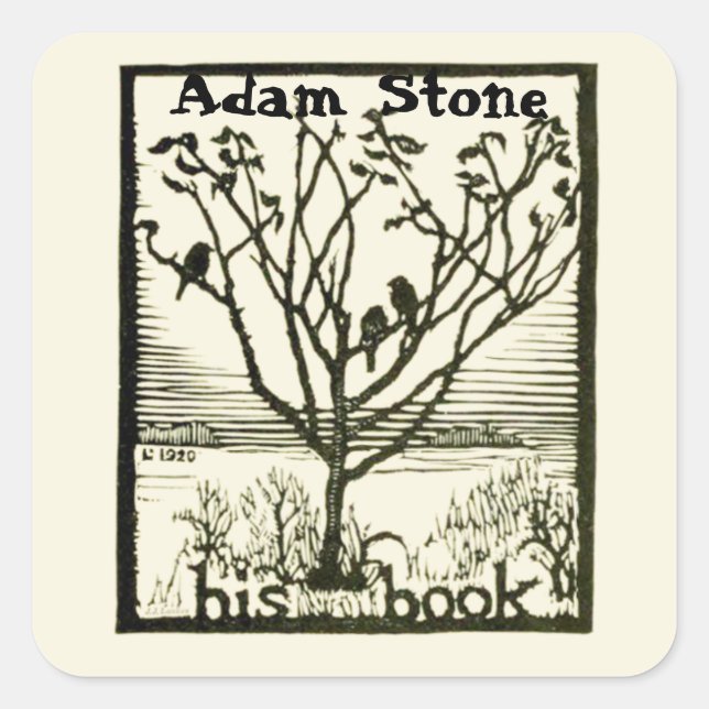 Adesivo Quadrado Ex-Libris Birds em Árvore (Frente)
