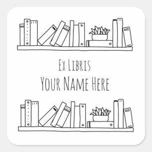 Adesivo Quadrado Ex Libris Black and White Bookplate