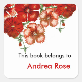 Adesivo Quadrado Ex Libris Bookplate, Cravo Vermelho