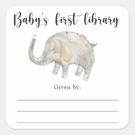 Adesivo Quadrado Ex-libris Chá de Bebê do Elefante, livros para o b