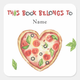 Adesivo Quadrado Ex-libris Chá de Bebê Pizza - Este livro pertence