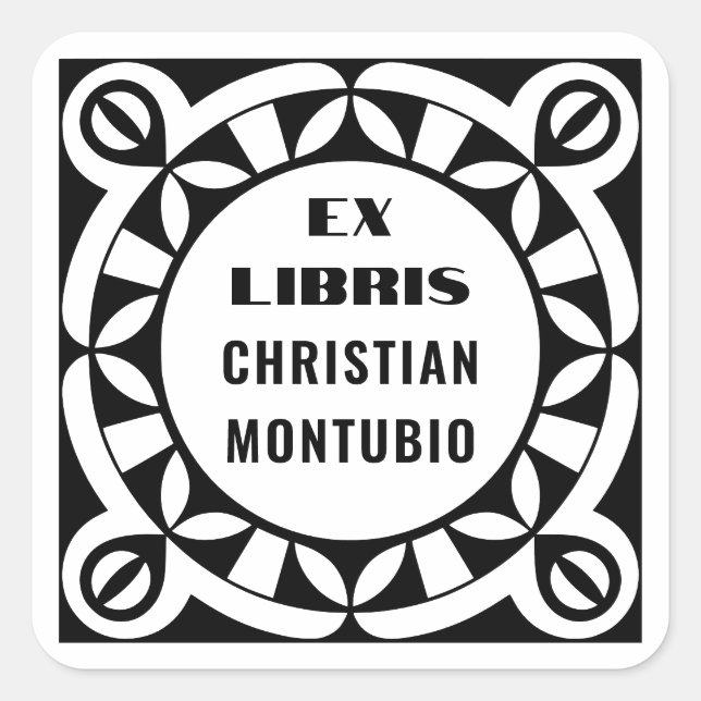 Adesivo Quadrado Ex Libris Custom Bookplate Labels - Geometric (Frente)