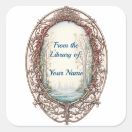 Adesivo Quadrado Ex-libris da Floresta das Fadas