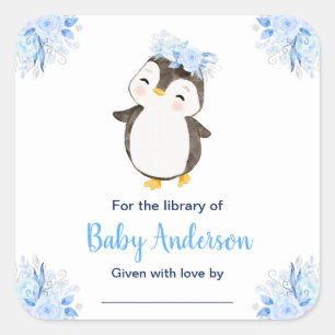 Adesivo Quadrado Ex-libris de Chás de Bebê do Pinguim do Inverno Má