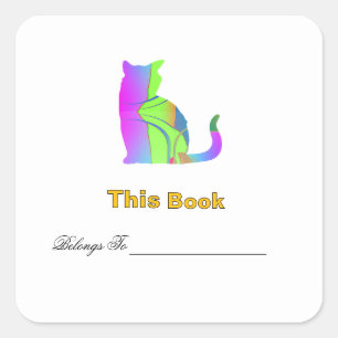 Adesivo Quadrado Ex libris de Gato Verde Azul 