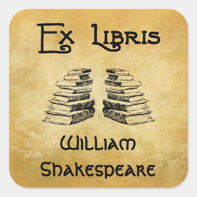 Adesivo Quadrado Ex Libris Deco Cartas Livros Personalizado (Frente)