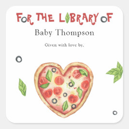 Adesivo Quadrado Ex-libris do Chá de Bebê Pizza - para a biblioteca
