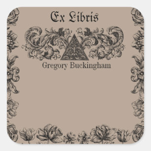 Adesivo Quadrado Ex Libris Flourish Line Art Bookplate