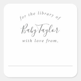 Adesivo Quadrado Ex libris Minimalista Prata para Chás de Bebê