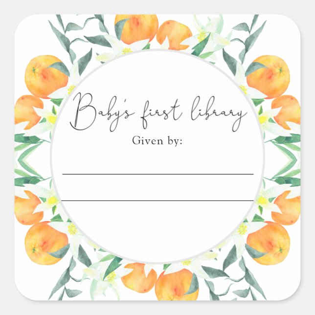 Adesivo Quadrado Ex libris para chá de bebê Citrus - Livros para be (Frente)