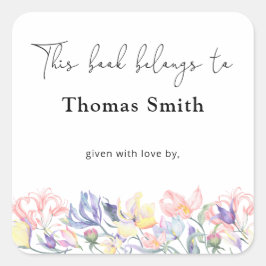 Adesivo Quadrado Ex-libris para chá de bebê de Flores Silvestres, l