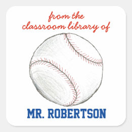 Adesivo Quadrado Ex-libris personalizado de beisebol para professor