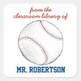 Adesivo Quadrado Ex-libris personalizado de beisebol para professor
