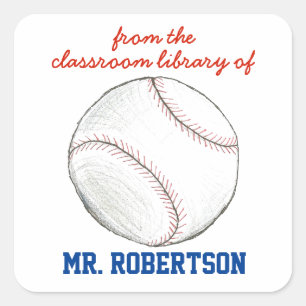 Adesivo Quadrado Ex-libris personalizado de beisebol para professor