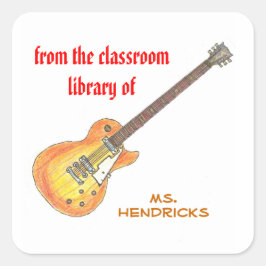 Adesivo Quadrado Ex libris personalizado de professor de rock'n'rol