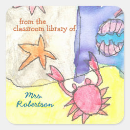 Adesivo Quadrado Ex libris personalizado para professor com paisage