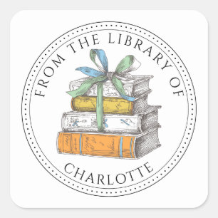 Adesivo Quadrado Ex libris personalizado Pilha de Livros