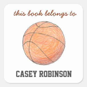 Adesivo Quadrado Ex libris personalizados de basquetebol para crian