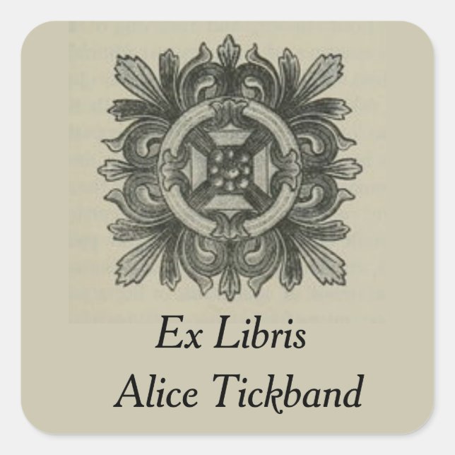 Adesivo Quadrado Ex-libris Quadrado de Folha Vintage (Frente)